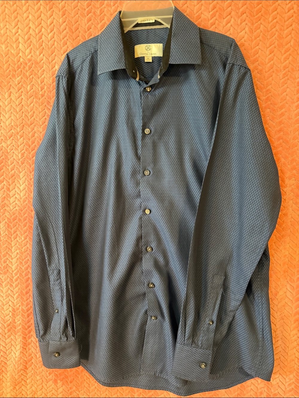 Christian Lacroix Men's Navy Micro-Pattern Dress Shirt